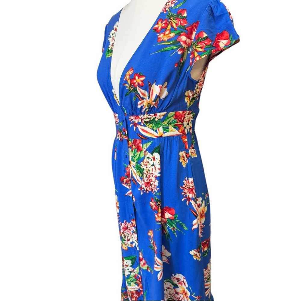 Express Blue Tropical Floral Maxi Dress XS Hawaiian Vacation Boho - Picture 9 of 10